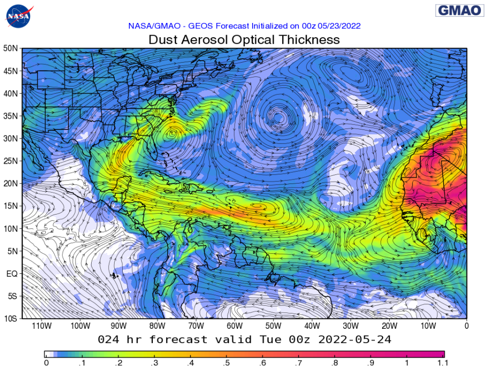 NASA/GMAO - SEOS Forecast: Dust Aerosol Optimal Thickness map