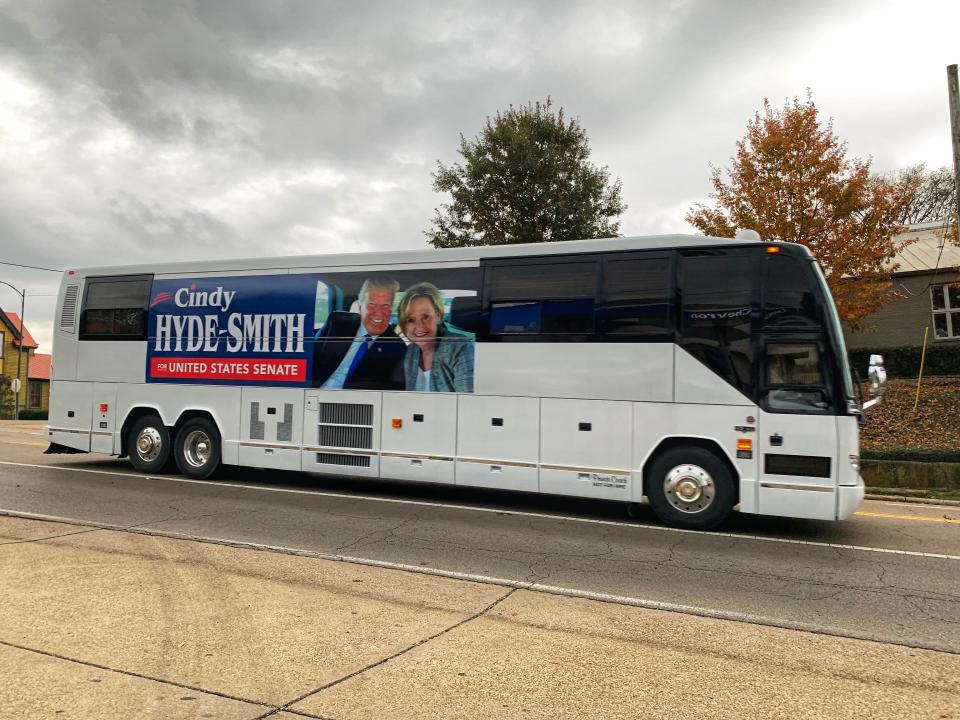 Sen. Cindy Hyde-Smith’s campaign bus, called the “MAGA Wagon,” shortly before it broke down Sunday in Columbus, Miss. (Photo: Holly Bailey/Yahoo News)