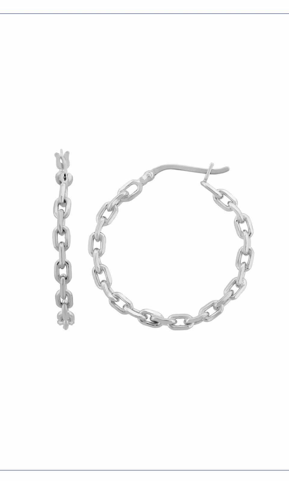 14) Sterling Silver Chain Link Hoop Earrings