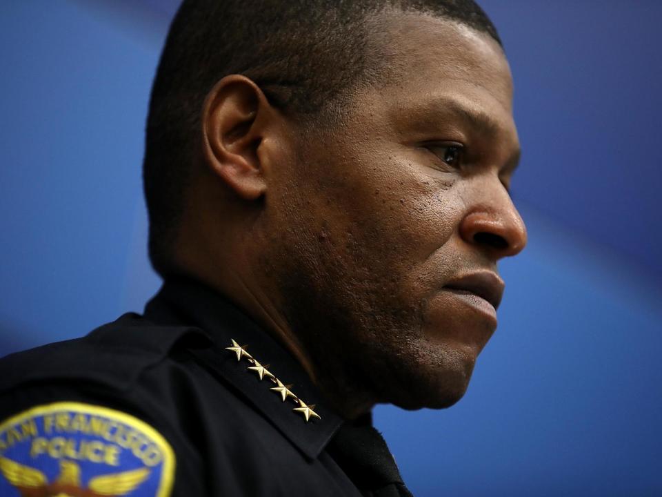 San Francisco police chief William Scott looks on during a press conference at San Francisco police headquarters: (2020 Getty Images)