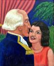 <p>“George and Jackie”: The former first lady gazes flirtatiously at the father of our country in this imaginary double portrait. (Photo: MOBA/Caters News) </p>