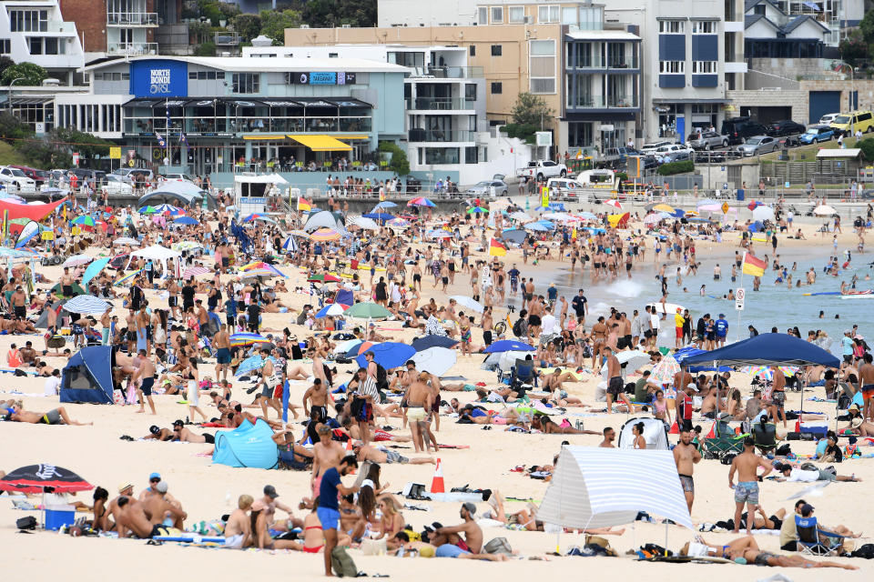 Swimmers pack Bondi Beach as Australia's weather heats up. 