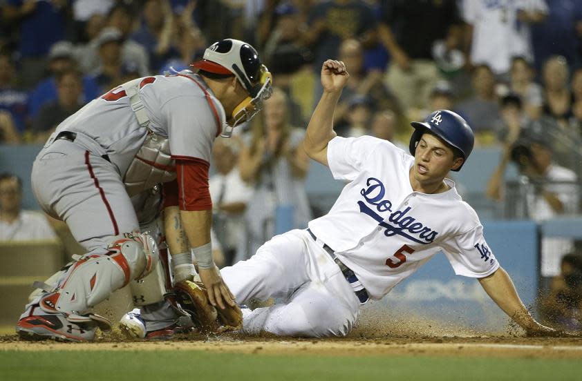 Corey Seager and the Dodgers look to slide past the Nationals in the NLDS. (AP)