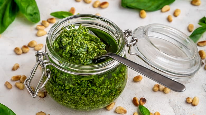 pesto with a spoon