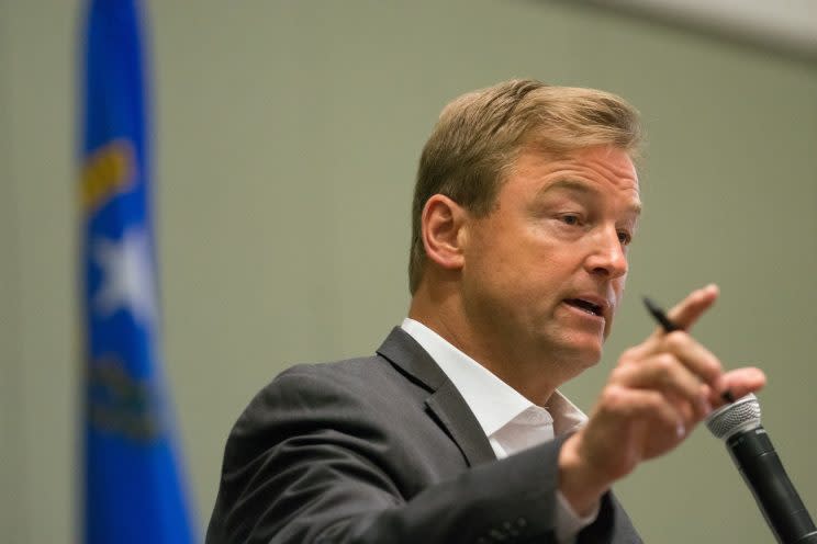 Sen. Dean Heller, R-Nev., at a town hall in Reno in April. (Photo: David Calvert/Getty Images)