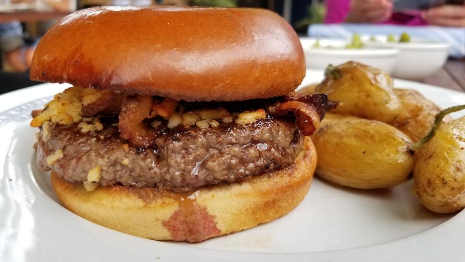 The Burger at Blue Marlin on historic Bridge Street in the Anna Maria Island city of Bradenton Beach.