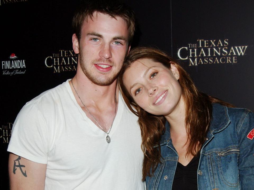 Chris Evans and Jessica Biel at the "Texas Chainsaw Massacre" Halloween party in West Hollywood, California, in October 2003.