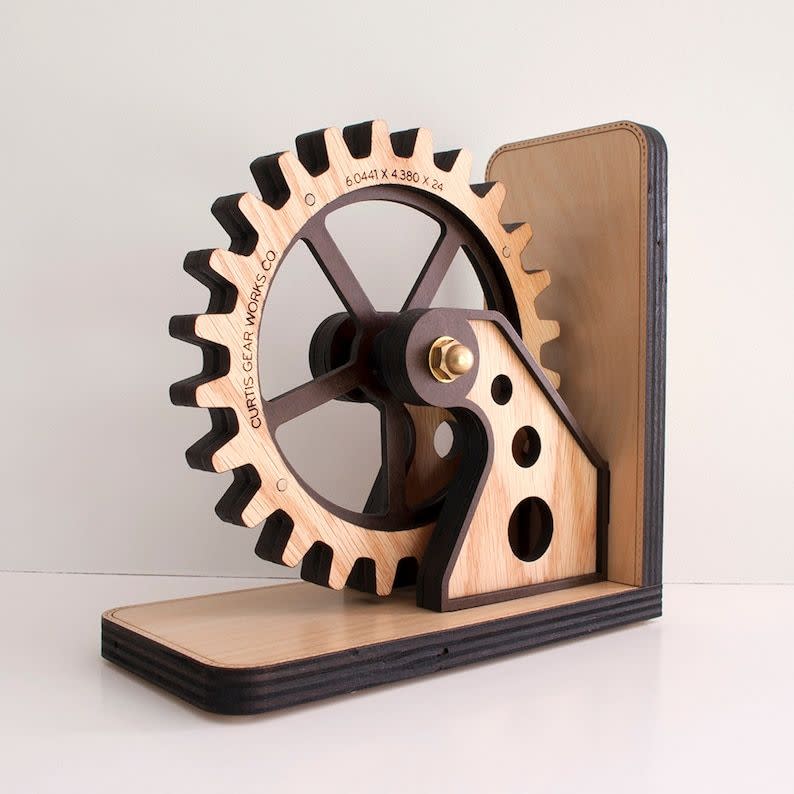 Wood Gear Industrial Bookend