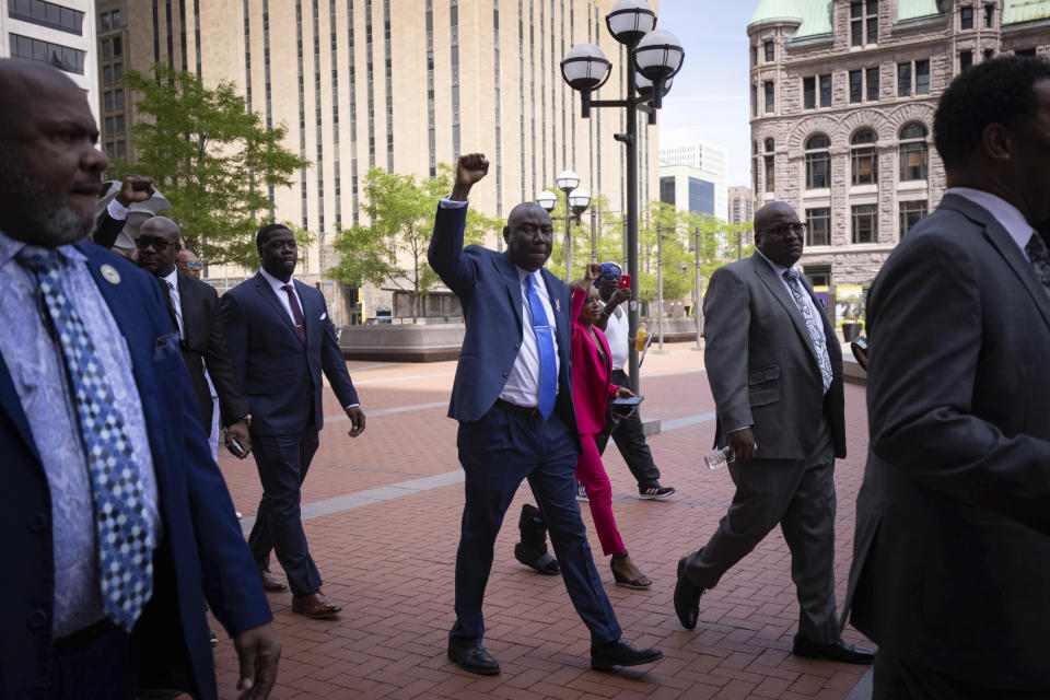 Attorney Ben Crump walks into the Hennepin County Government Center for the sentencing of former police officer Derek Chauvin on Friday, June 25, 2021 in Minneapolis. Chauvin is set to learn his fate as a Minnesota judge sentences him for murder in the death of George Floyd. (AP Photo/Christian Monterrosa)