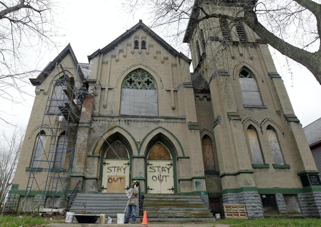 <span class="caption">A 2012 photograph of the Sunrise Church of Christ in Buffalo's East Side. The building has since been demolished.</span> <span class="attribution"><a class="link " href="http://www.apimages.com/metadata/Index/New-York-Daily-Life/79d704cfa6e04ba88f6d678f9af9d61b/2/0" rel="nofollow noopener" target="_blank" data-ylk="slk:AP Photo/David Duprey;elm:context_link;itc:0;sec:content-canvas">AP Photo/David Duprey</a></span>