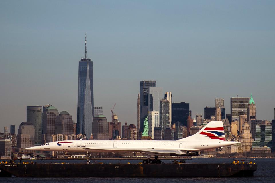 The Concorde, one of a fleet of seven once owned by British-Airways, departed the Brooklyn Navy Yard following a months-long restoration project at the GMD Shipyard en route to the Weeks Marine in Jersey City, N.J. for overnight storage before it is returned to the Intrepid Museum.