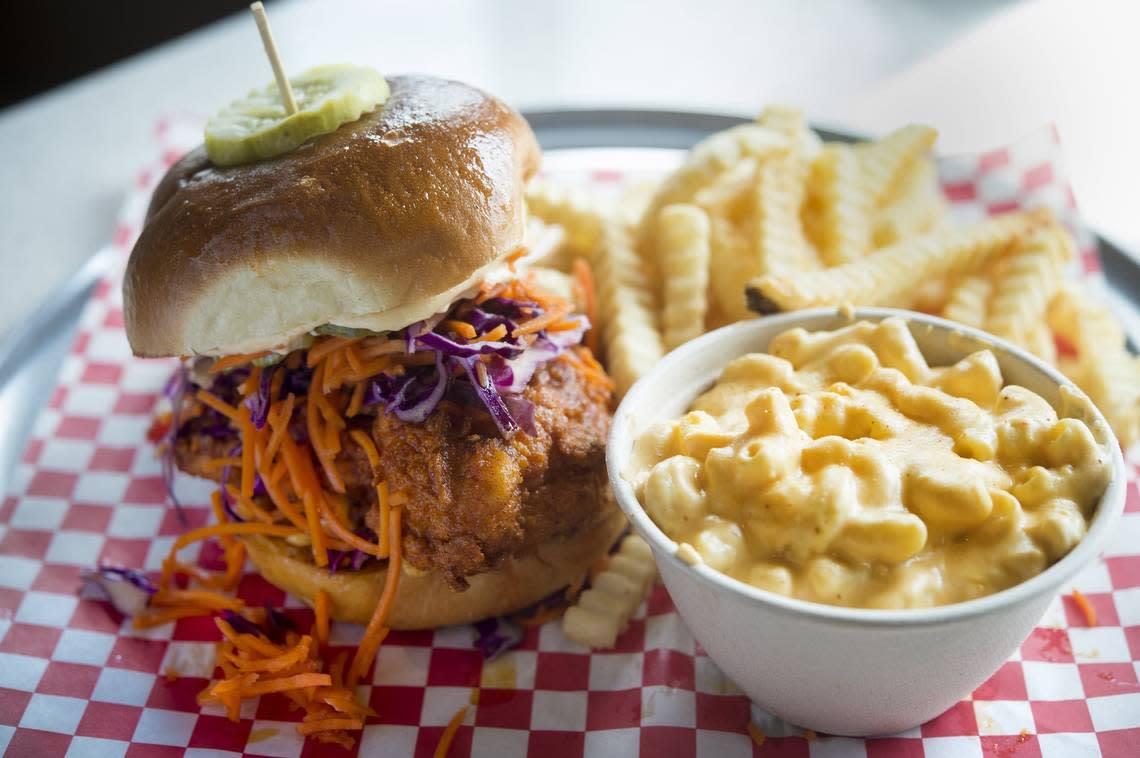  The Comeback Sandwich at Mother Clucker has a fried chicken breast with slaw, pickles and  Cluck sauce.