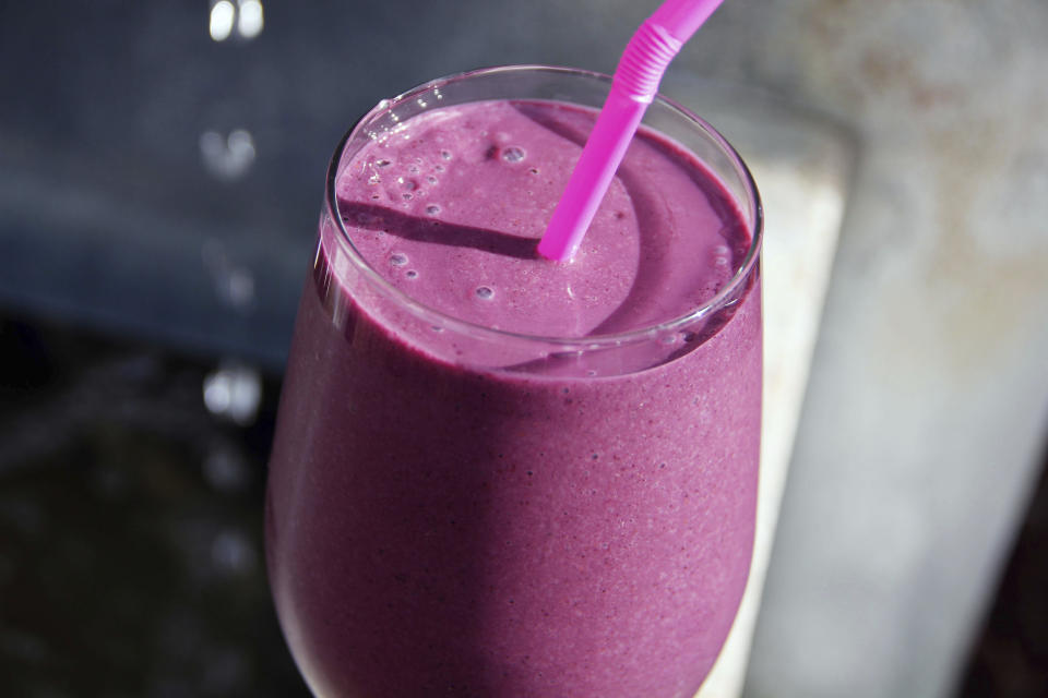 This Dec. 22, 2016 photo shows a purple power smoothie in Coroando, Calif. This drink is from a recipe by Melissa d'Arabian. (Melissa d'Arabian via AP)