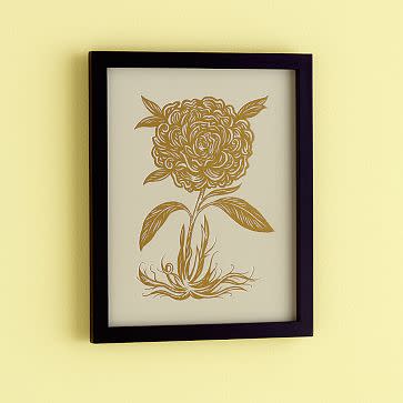 Metallic ink adds a bit of glamour to this letterpressed rose print.