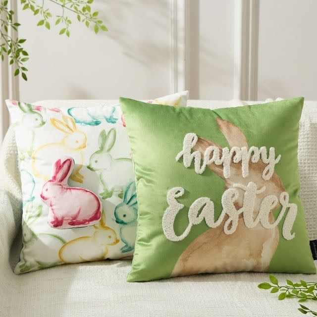 <p><a href="https://go.redirectingat.com?id=74968X1596630&url=https%3A%2F%2Fwww.walmart.com%2Fip%2FPhantoscope-Happy-Easter-3D-Rabbits-Embroidered-Letter-Pillow-Cover-Decorative-Home-Couch-Living-Room-Bedroom-18-x-18-Light-Green-2-Pack%2F5438163491&sref=https%3A%2F%2Fwww.thepioneerwoman.com%2Fholidays-celebrations%2Fg46988617%2Fwalmart-easter-decorations%2F" rel="nofollow noopener" target="_blank" data-ylk="slk:Shop Now;elm:context_link;itc:0;sec:content-canvas" class="link ">Shop Now</a></p><p>Easter Pillow Covers</p><p>$19.99</p><span class="copyright">Walmart</span>