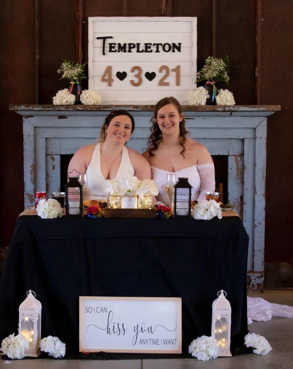 Teegan Bullock, left, married Clarissa Templeton on April 3 in Hendersonville. The videographer hired to cover the event walked off the job when he realized it was a same-sex wedding.