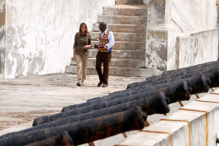 U.S. first lady Melania Trump visits Cape Coast castle, Ghana, October 3, 2018. REUTERS/Carlo Allegri