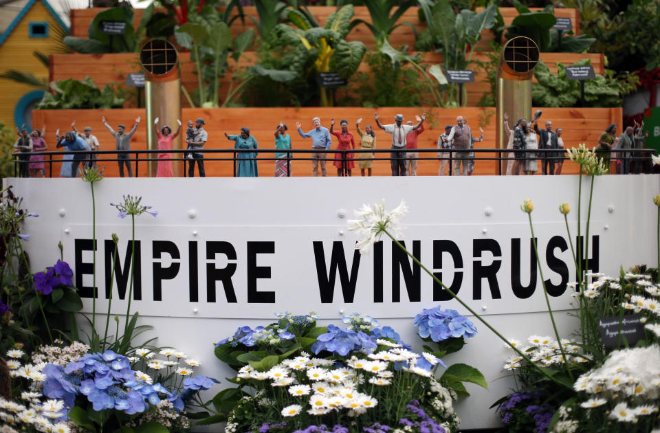 A replica of the deck of the Empire Windrush created as part of the Windrush Garden at Chelsea Flower Show in 2018. (PA)