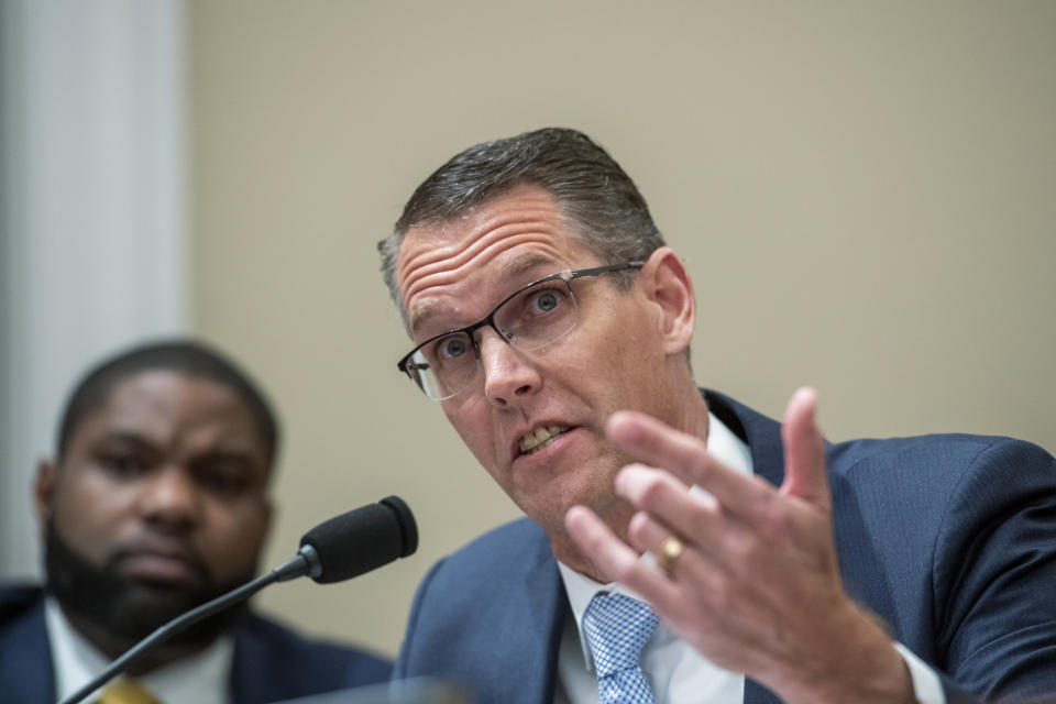 FILE - Rep. Randy Feenstra, R-Iowa, speaks during hearing March 29, 2022, in Washington. House Republicans are touting their debt limit package as a first step toward fiscal restraint. They say it's past time for Congress to reduce the swelling deficits that they say are threatening the fiscal health of the country. But a group of Midwestern Republicans went to Speaker Kevin McCarthy's office this week on a mission to preserve billions of dollars in federal support for biofuels and ethanol.(Rod Lamkey/Pool Photo via AP, File)