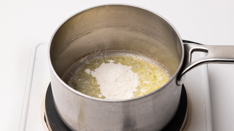 forming roux in a pan