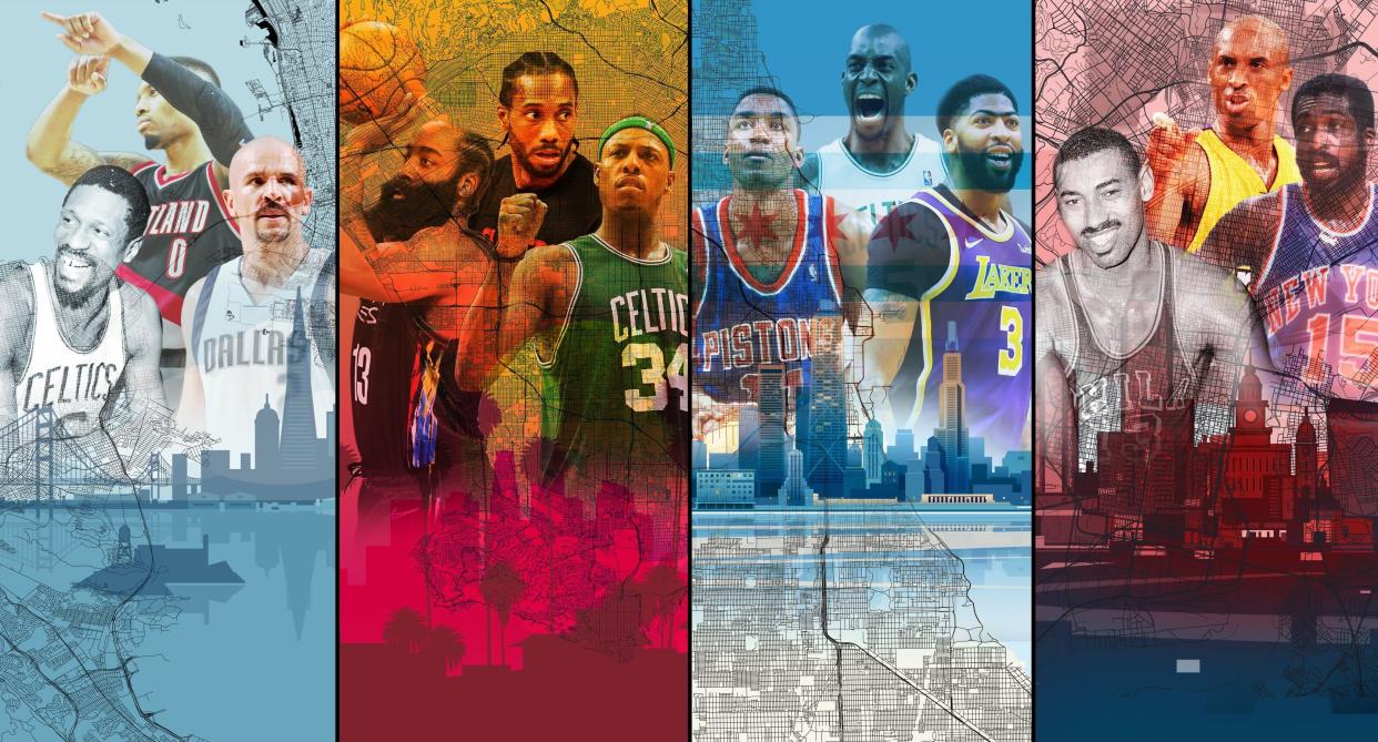 The Bay Area, Los Angeles, Chicago and Philadelphia are four of the six best basketball hotbeds in the world. Which trio would reign supreme? (Yahoo Sports graphic)