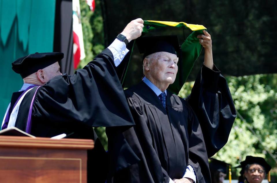 Richard Bradshaw was awarded an honorary degree Saturday by Cal Poly President Jeffrey Armstrong as Cal Poly honored more than 5,000 graduating students in six ceremonies on June 17 and 18, 2023, at Alex G. Spanos Stadium.