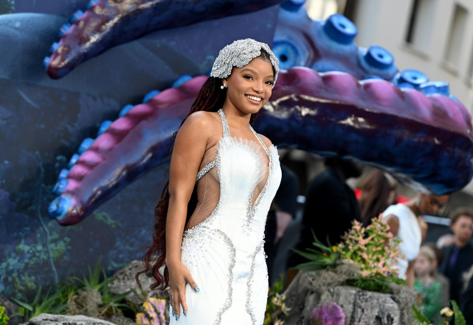 LONDON, ENGLAND – MAY 15: Halle Bailey attends the UK Premiere of Disney’s “The Little Mermaid” on May 15, 2023 in London, England. (Photo by Kate Green/Getty Images for Disney)