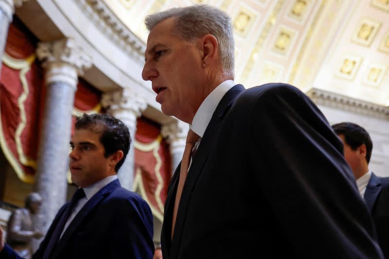 FILE PHOTO: US House Speaker McCarthy walks to his offices at the US Capitol in Washington