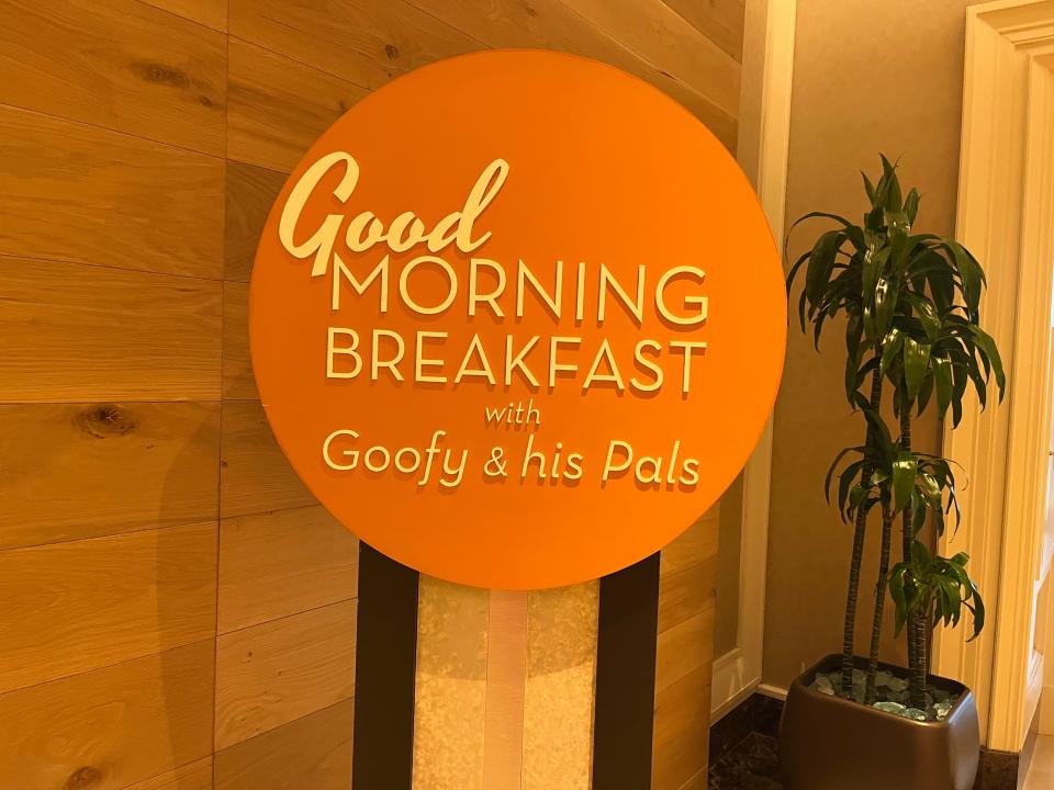 sign for the good morning breakfast with goofy and characters at the four seasons resort at disney world