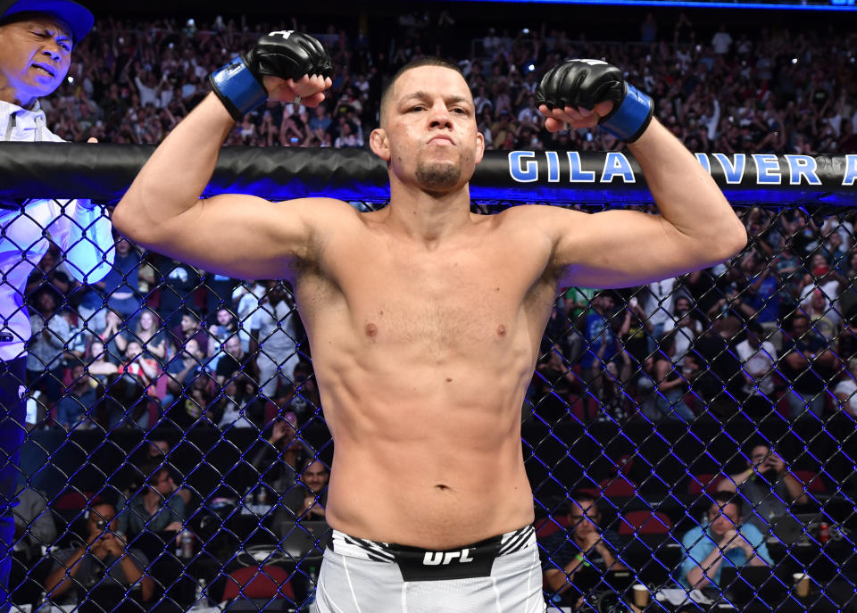 GLENDALE, ARIZONA - JUNE 12: Nate Diaz prepares to fight Leon Edwards of Jamaica in their welterweight fight during the UFC 263 event at Gila River Arena on June 12, 2021 in Glendale, Arizona. (Photo by Jeff Bottari/Zuffa LLC)