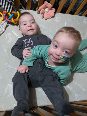 <p>Lucy Robin / SWNS</p> Twins Sammie and Sophie recently turned 1