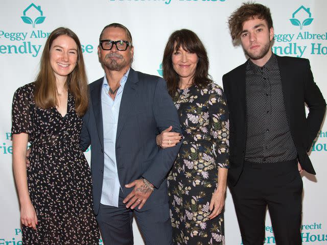 <p>Tara Ziemba/Getty</p> Katey Sagal with her husband Kurt Sutter and her kids Sarah Grace White and Jackson James White at the Peggy Albrecht Friendly House's 27th annual awards luncheon on October 29, 2016 in Beverly Hills, California.