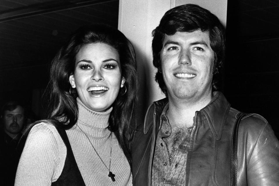 8th January 1971: The actress, Raquel Welch, with her husband, Patrick Curtis, in London.