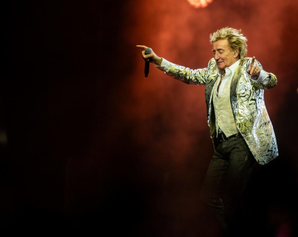 Rod Stewart performs at Footprint Center in Phoenix on Friday, Aug. 4, 2023.