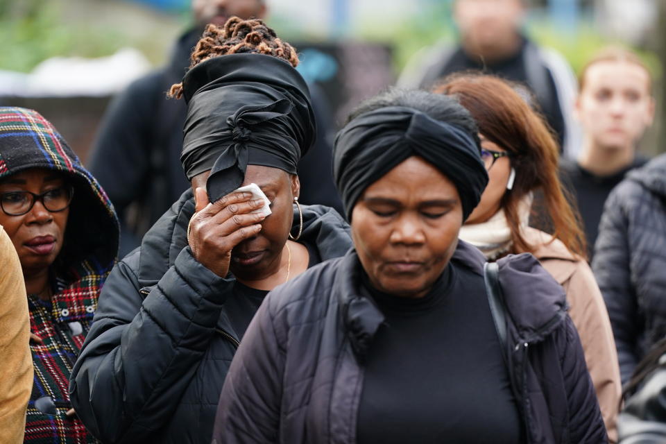 People attending a vigil in Croydon, south London, after 15-year-old Elianne Andam was stabbed to death on Wednesday morning. Picture date: Thursday September 28, 2023. (Photo by James Manning/PA Images via Getty Images)