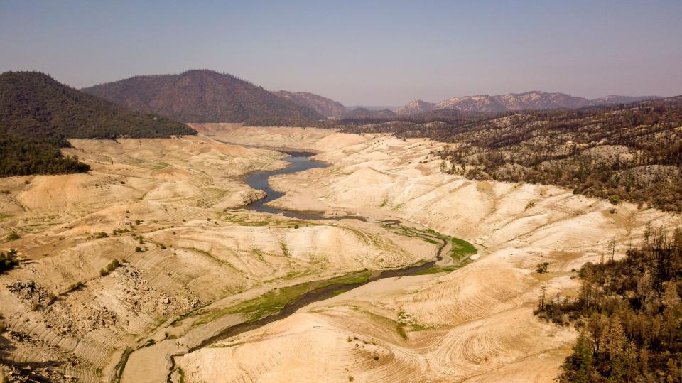 A nearly empty section of Lake Oroville in Oroville, Calif. 