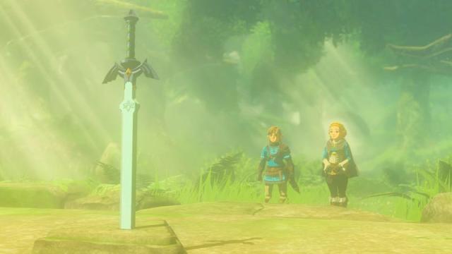 Link and Zelda are seen approaching the Master Sword.