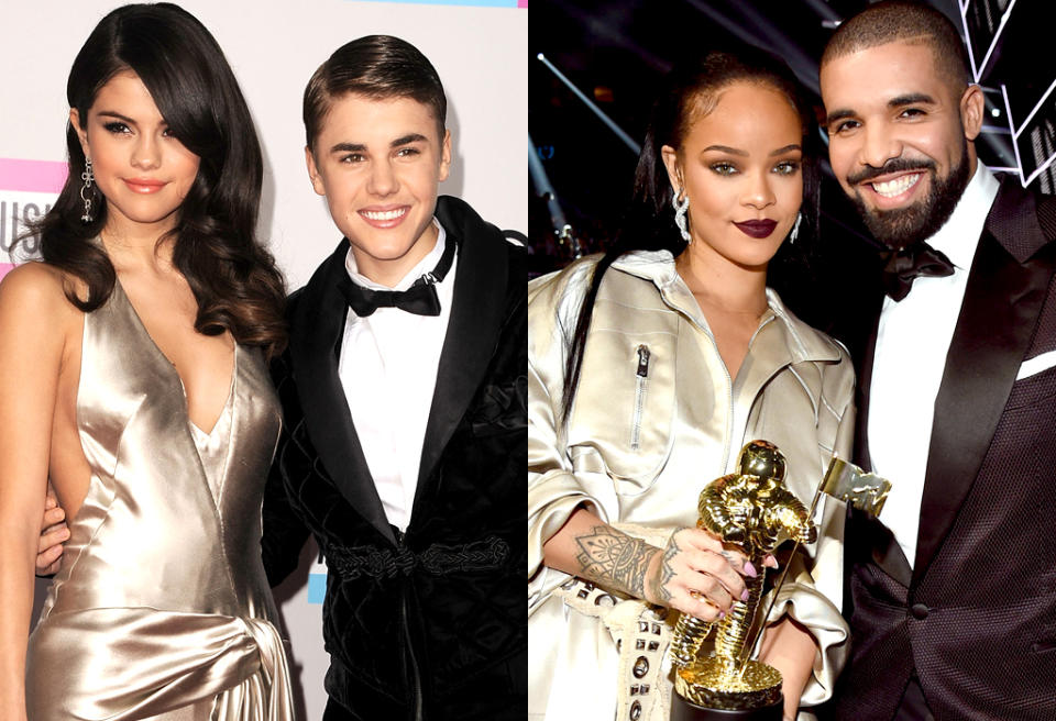 Two former couples — Justin Bieber & Selena Gomez and Drake & Rihanna — are among the 10 semifinalists for Artist of the Year.