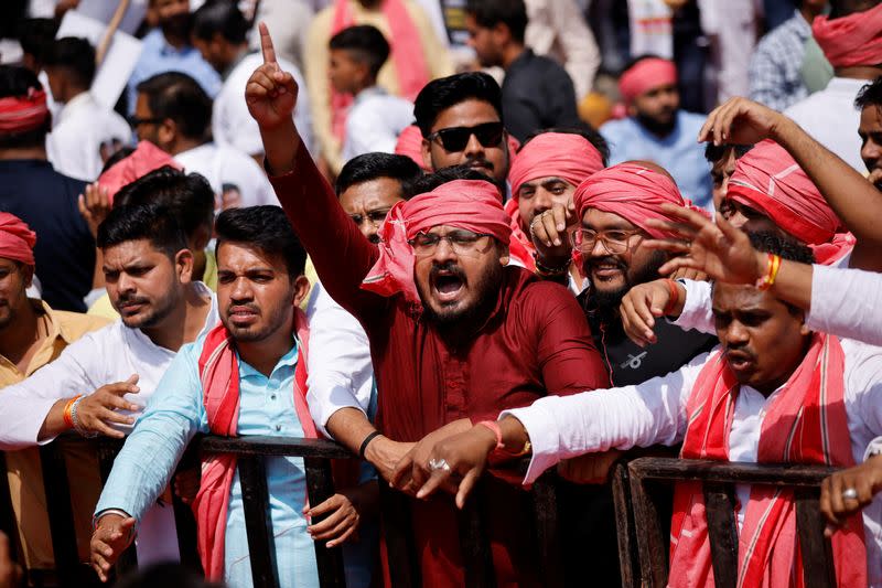 Protest over disqualification of Rahul Gandhi as a lawmaker by India's parliament, in New Delhi