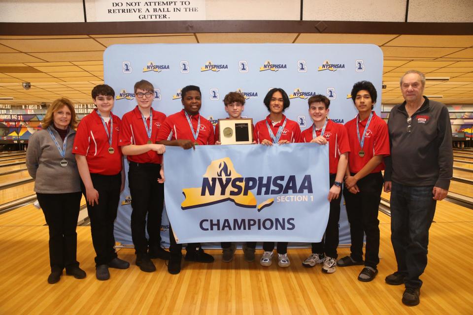 The North Rockland boys bowling team after the Section 1 boys bowling championship in Fishkill on February 14, 2024.