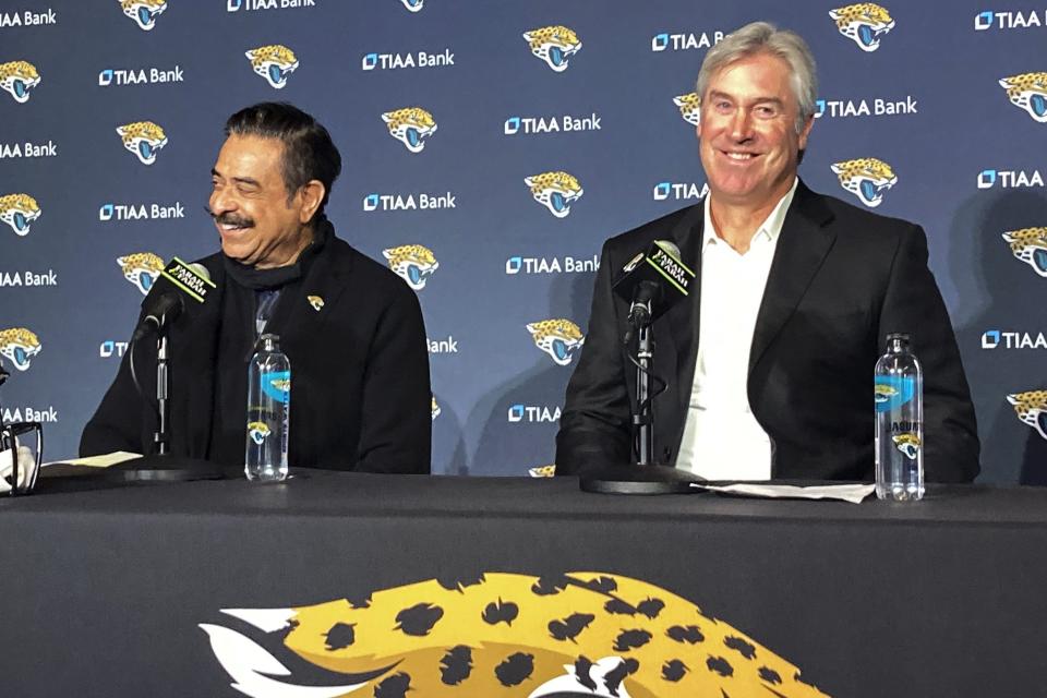 If the rebuilding Jaguars under owner Shad Khan (L) and new head coach Doug Pederson, want the franchise to stop being such pushovers for the rest of the NFL, then the time is now to start acquiring better players to put around quarterback Trevor Lawrence.