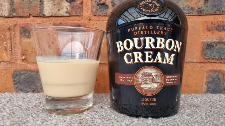 Bourbon Cream bottle and glass