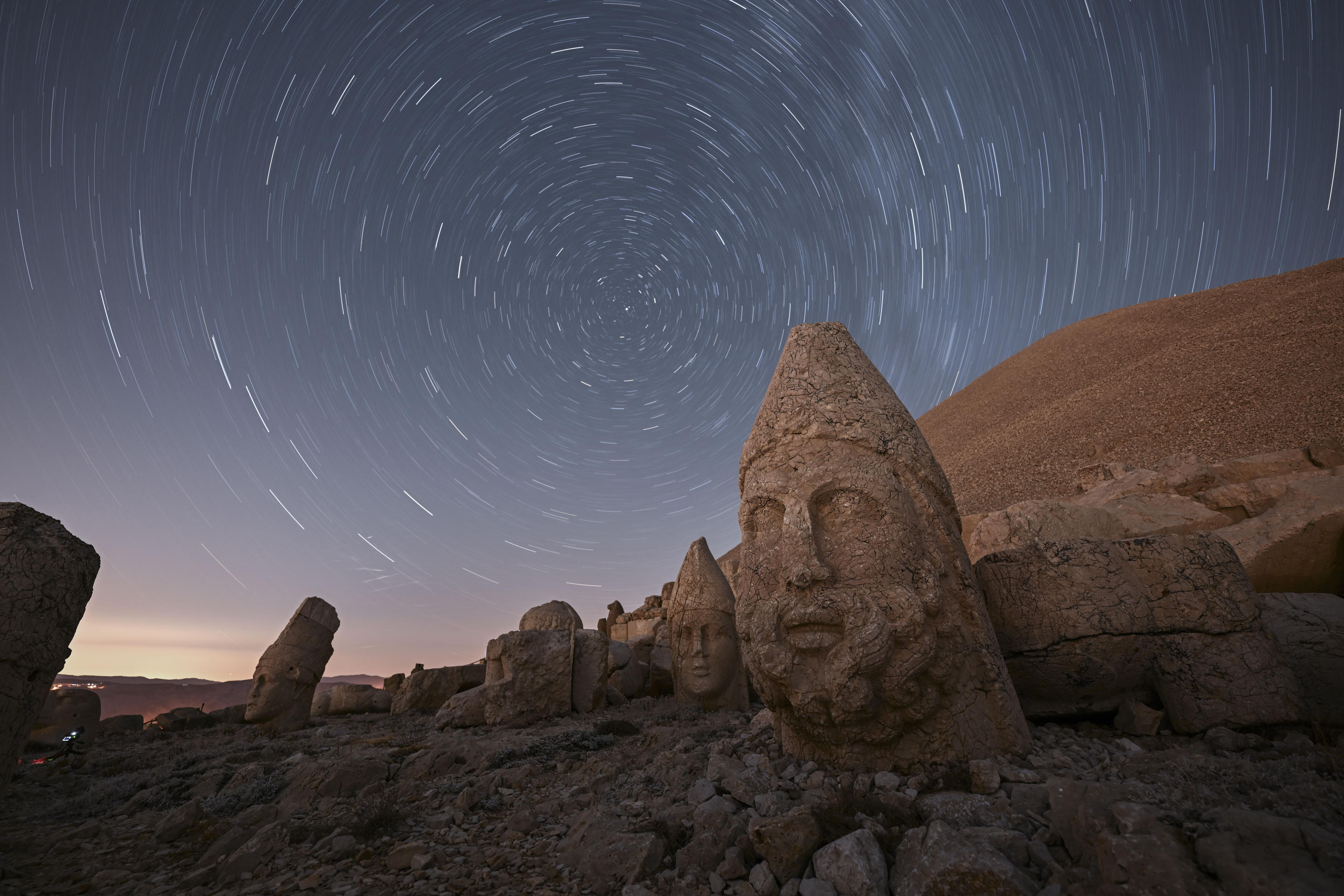 A spectacular display is observed during the Perseid meteor shower at Mount Nemrut.