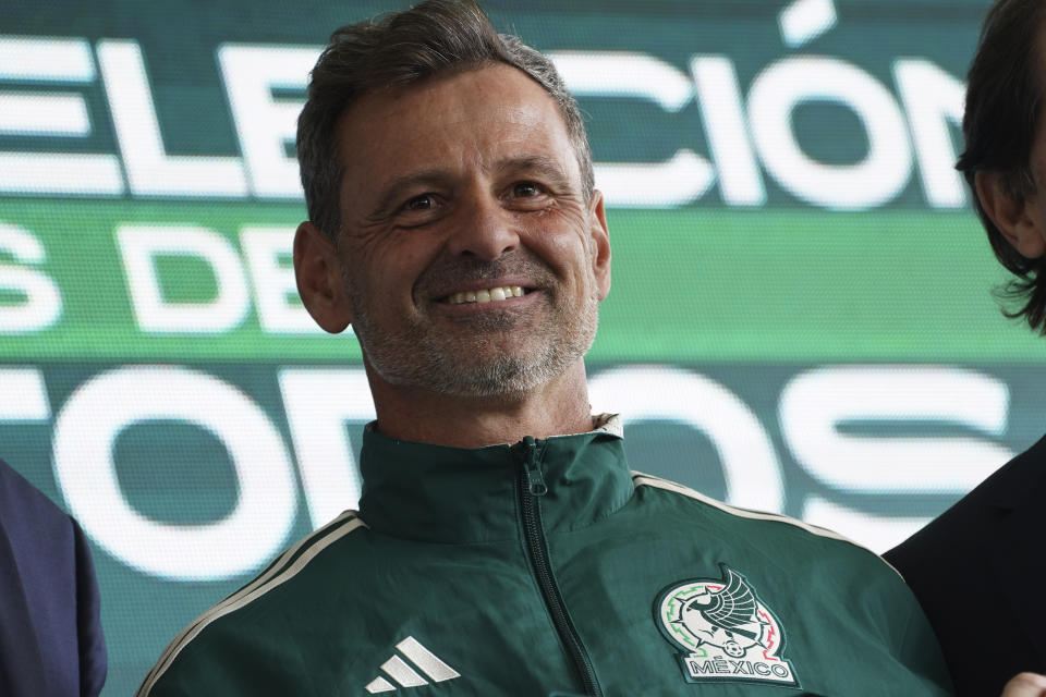 Diego Cocca is presented as Mexico's national soccer team new coach at a news conference in Mexico City, Friday, Feb. 10, 2023. (AP Photo/Marco Ugarte)