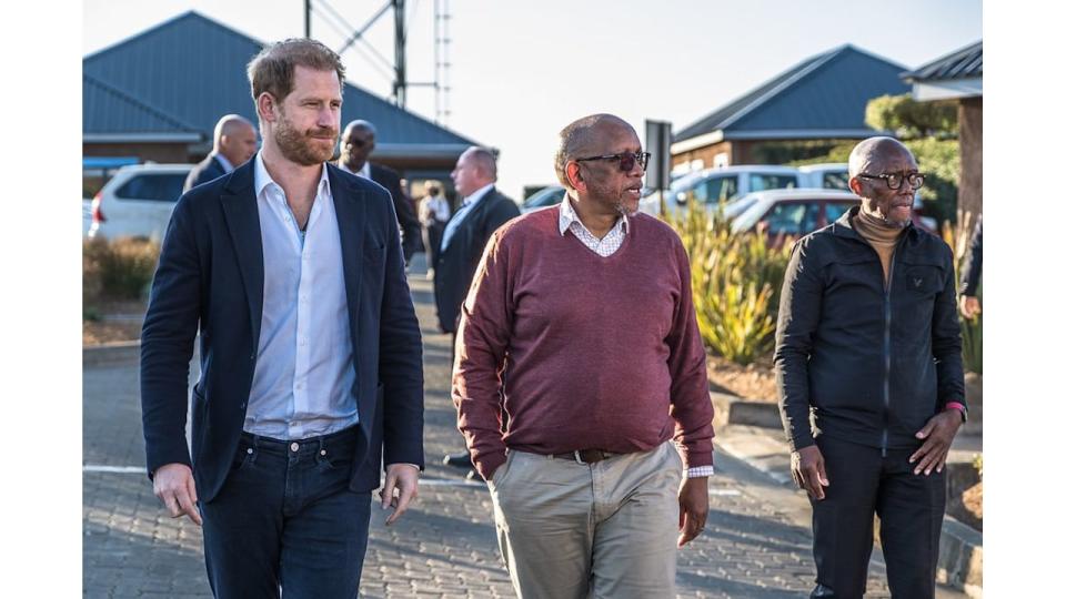 Prince Harry, Duke of Sussex and Prince Seeiso of Lesotho arrive at a welcome event