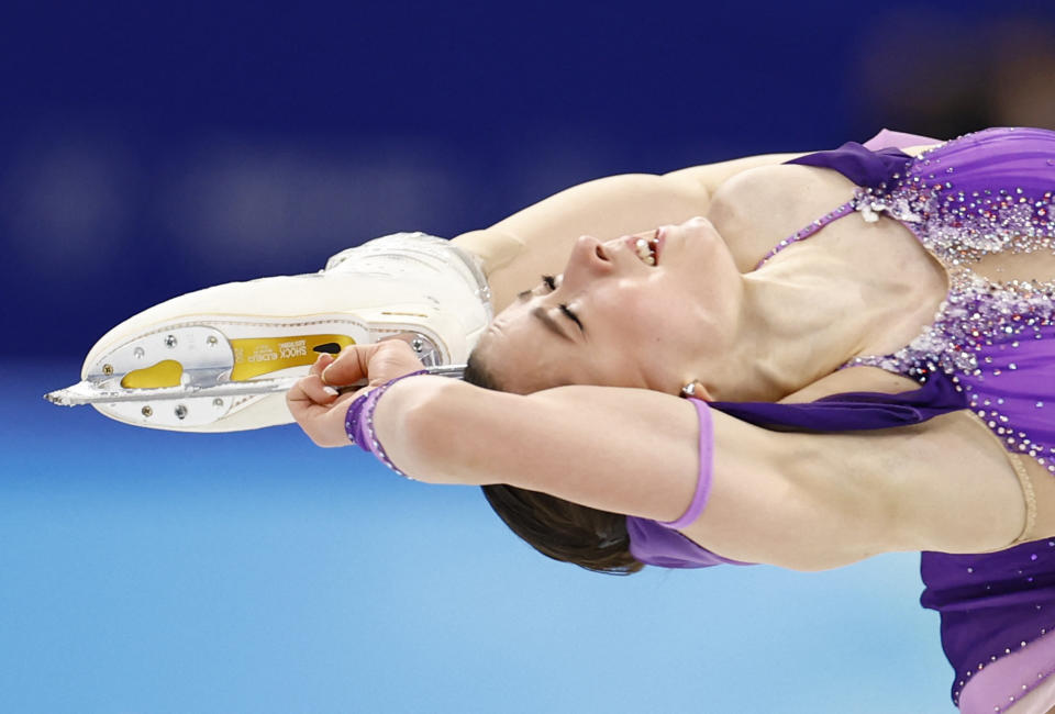 La patinadora Kamila Valieva del Comité Olímpico Ruso en acción durante los Juegos Olímpicos de Beijing 2022. (Foto: REUTERS/Evgenia Novozhenina