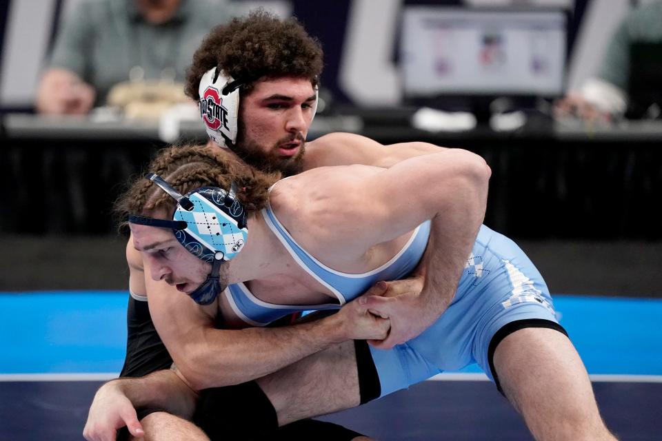 North Carolina's Austin O'Connor won an NCAA wrestling title in 2021. He could be Haines' opponent in the finals this weekend.