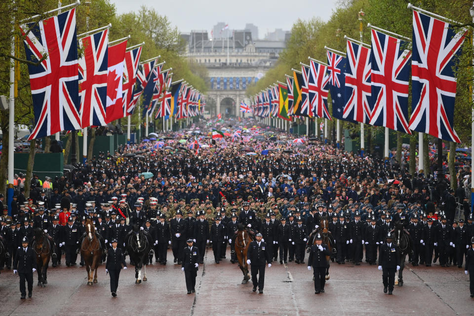 The military procession was the largest of its kind since the 1953 coronation of Queen Elizabeth II. (Photo by Dan Mullan/Getty Images)