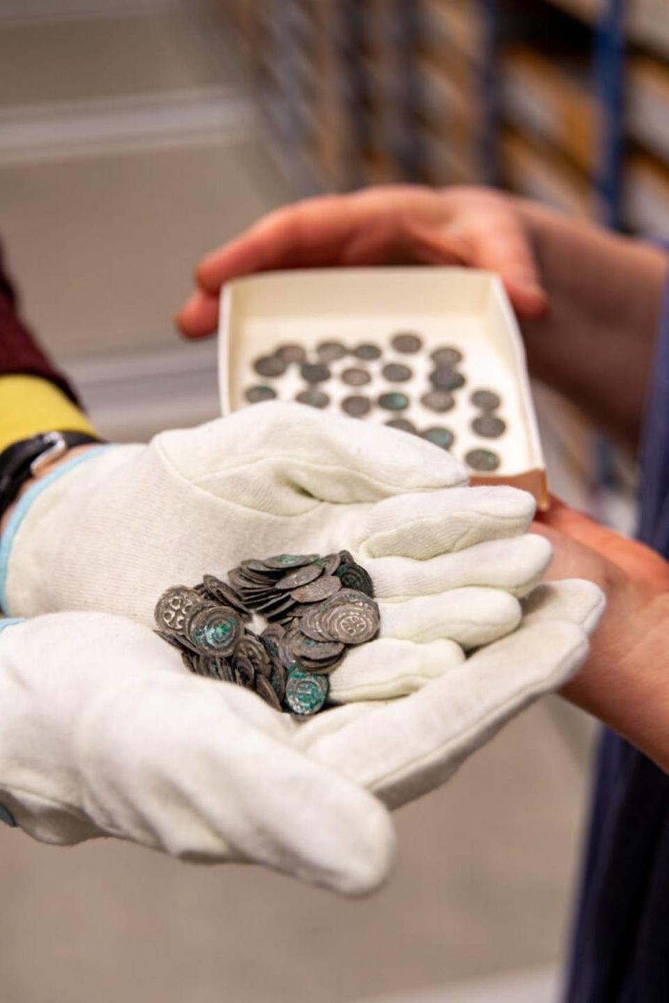 The 800-year-old silver coins found at Brahekyrkan church in Visingsö.