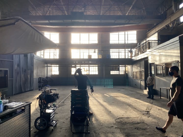 The set of "Songbird," a thriller set during the pandemic, and shot in Los Angeles in July, 2020.